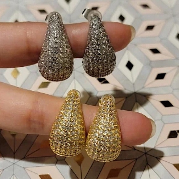 Gold Zircon Water Drop Earrings Luxury Exquisite Tear Drop Bottega - Picture 13 of 13